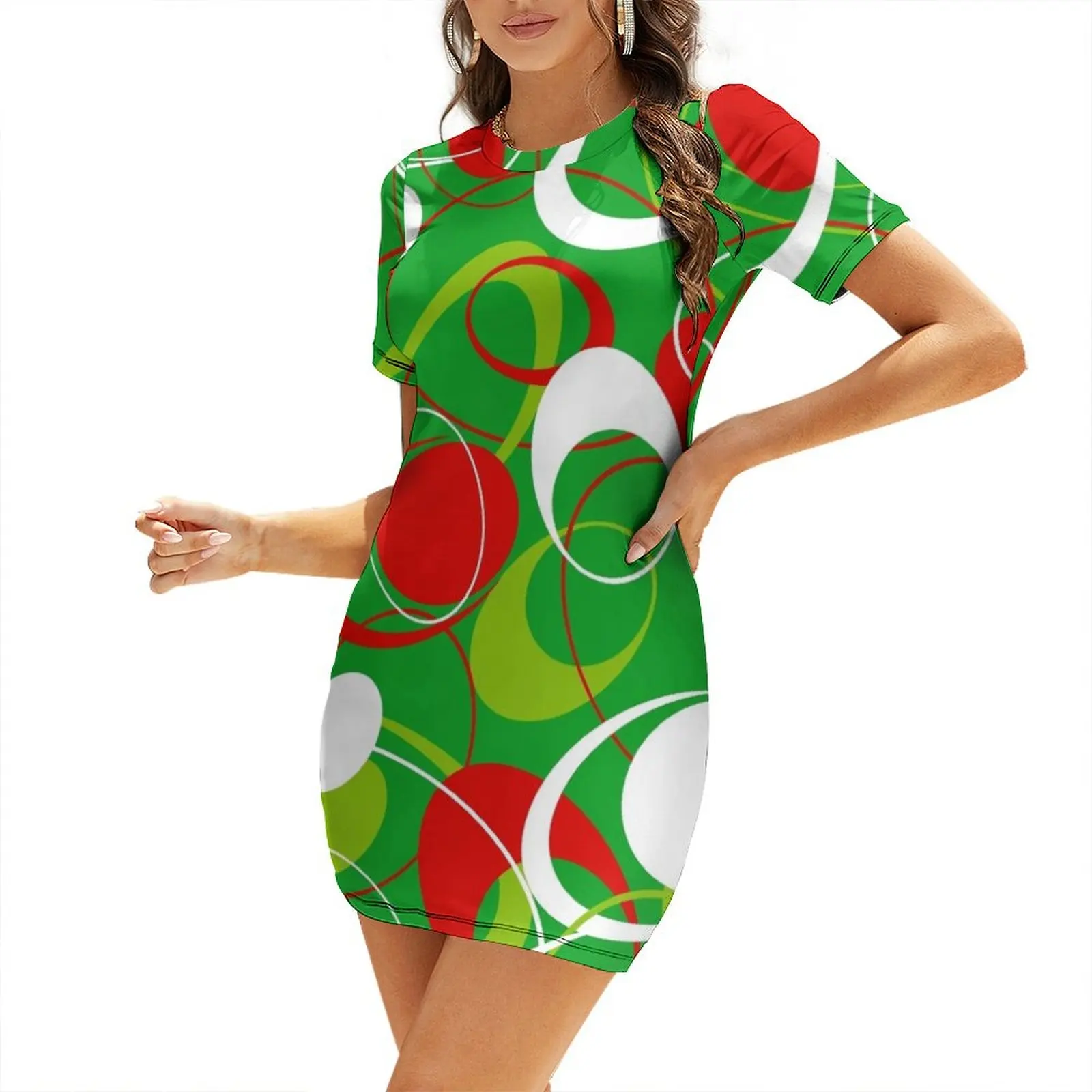 Women'S Fashion In The 60S - Retro 60'lar Oval Kısa Kollu Elbise