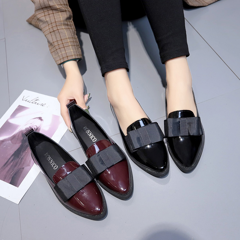Women Fashion Reddit - Siyah/Şarap Kırmızısı Rugan Deri Sivri Burunlu