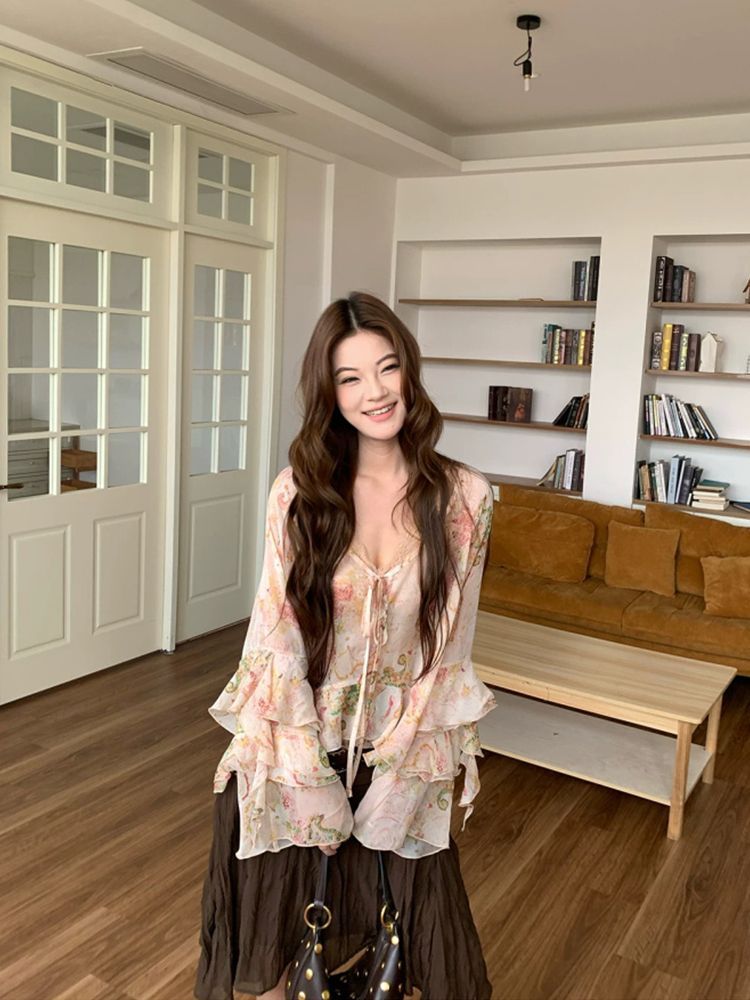 Wrap Blouse Chiffon - 2026 Bohem Paisley Baskılı Şifon Bluz