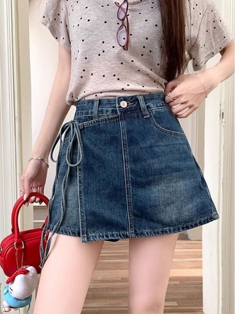 Denim Shorts Women - Kadın Yüksek Bel Kot Etek Şort