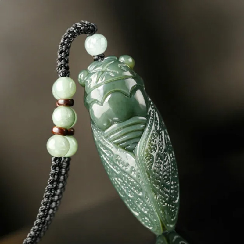 Women Fashion Jewellery - Doğal Hetian yeşim Cicada kolye boncuk