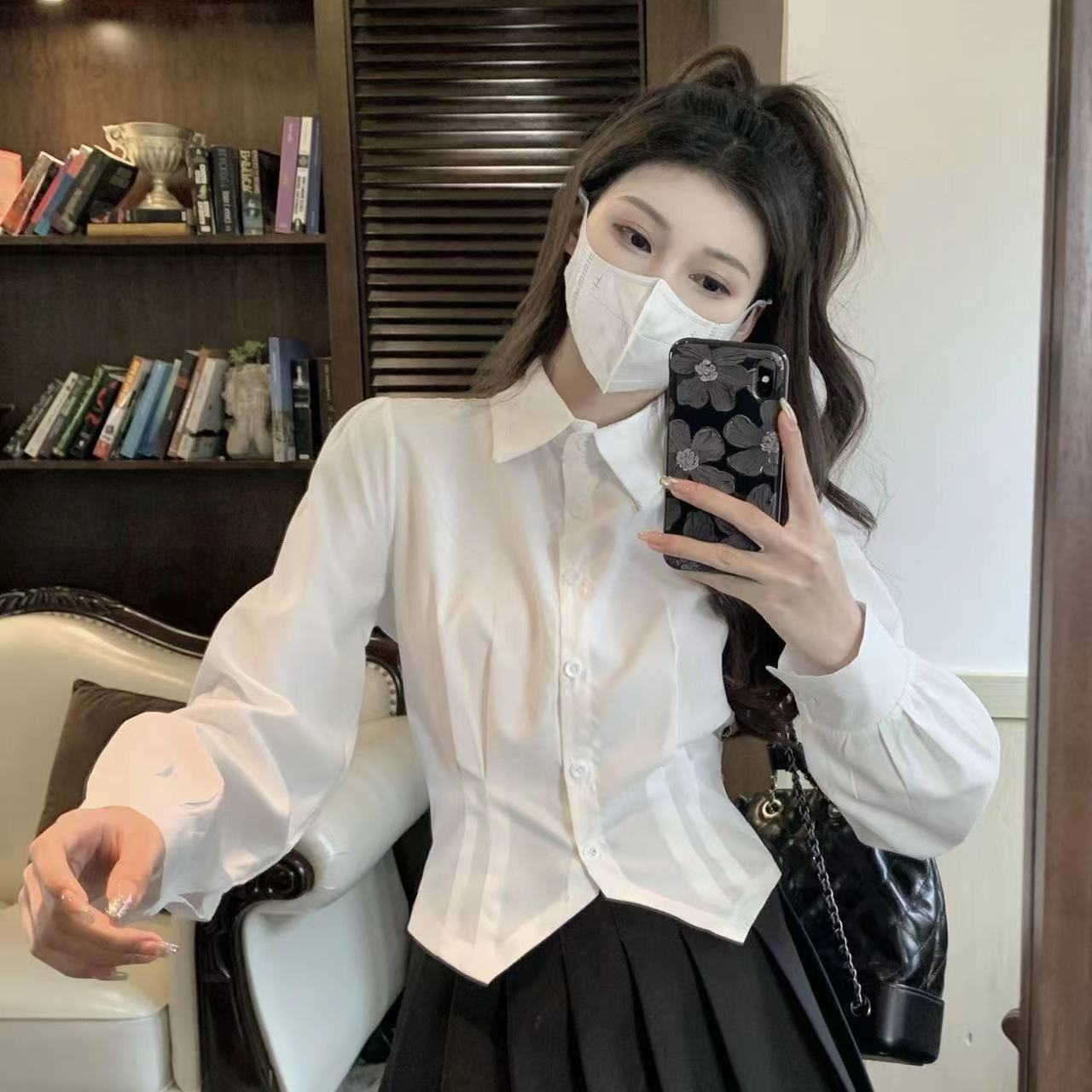 Wrap Blouse Chiffon - 2000'ler Beyaz Uzun kollu Vintage Gömlek
