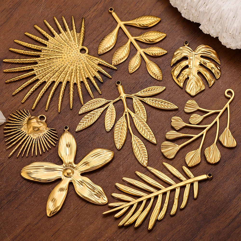 Women Fashion Jewellery - 5 adet paslanmaz çelik büyük yaprak