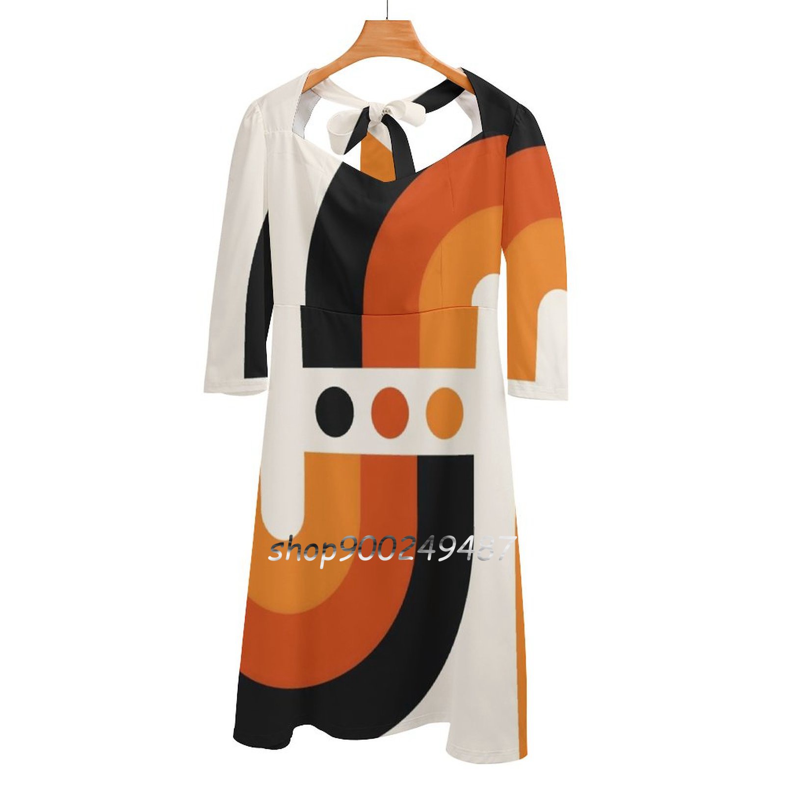 Women'S Fashion In The 60S - Sunset gökkuşağı Flare elbise kare boyun