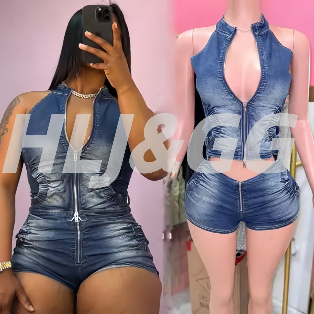 Women Fashion Jeans Top - HLJ&GG Mavi Moda Denim Halter Iki