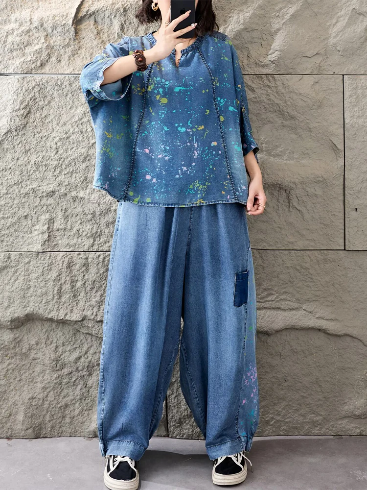 Women Fashion Jeans Top - 2026 Kadın Modası Tişört Takımları Bol