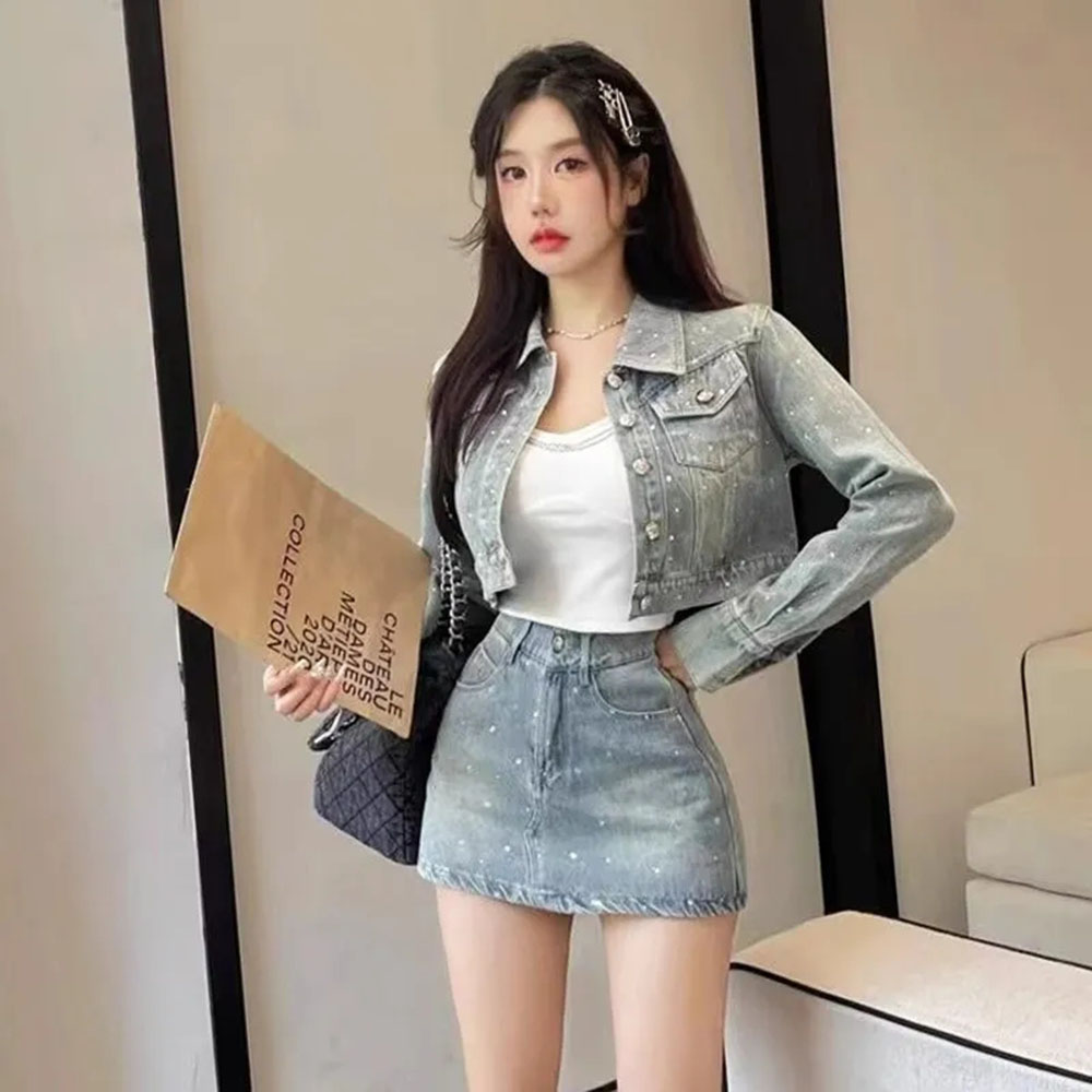 Women'S Fashion Denim Jacket - Kore moda elmas mizaç Denim ceket