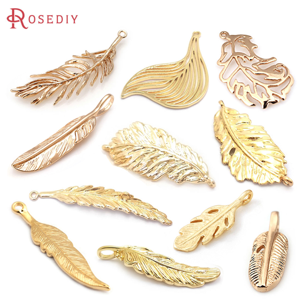 Women Fashion Jewellery - 18K altın renk pirinç tüy Charms