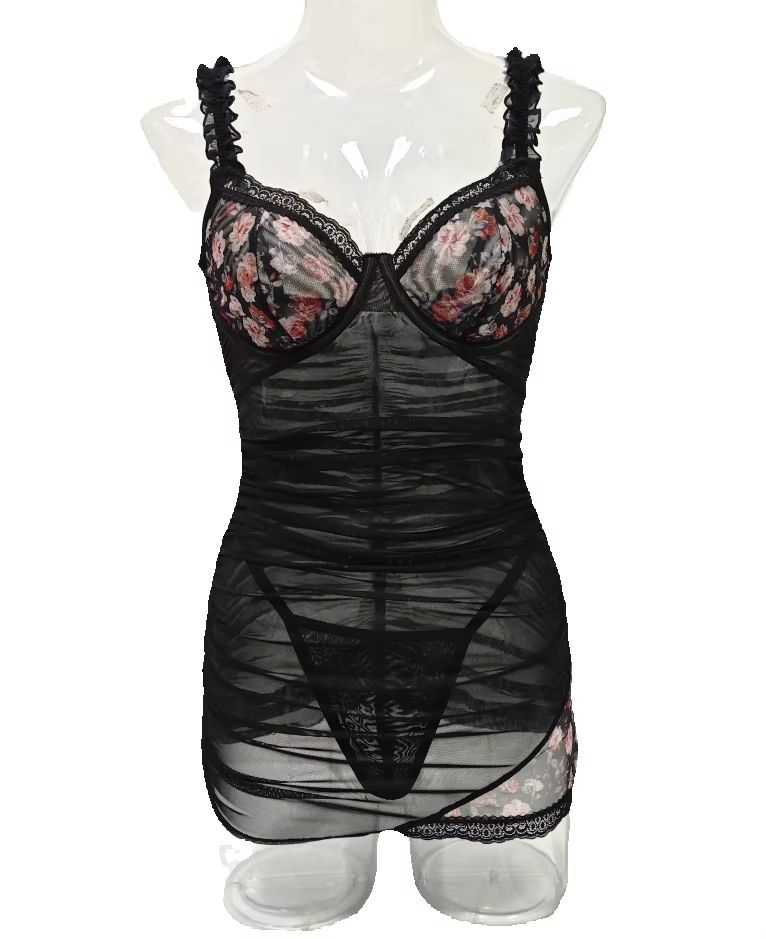 Spaghetti Strap Dress - Kadın Dantel İç Giyim Elbisesi Fırfırlı