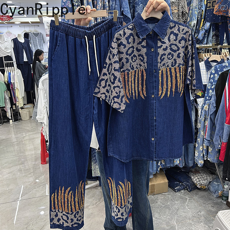 Women Fashion Jeans Top - Moda İlkbahar Yaz Kadın Iki parçalı