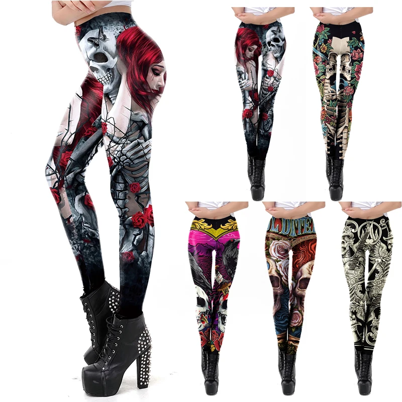 Women'S Fashion Leggings - Moda kafatası gül baskı tayt Cosplay