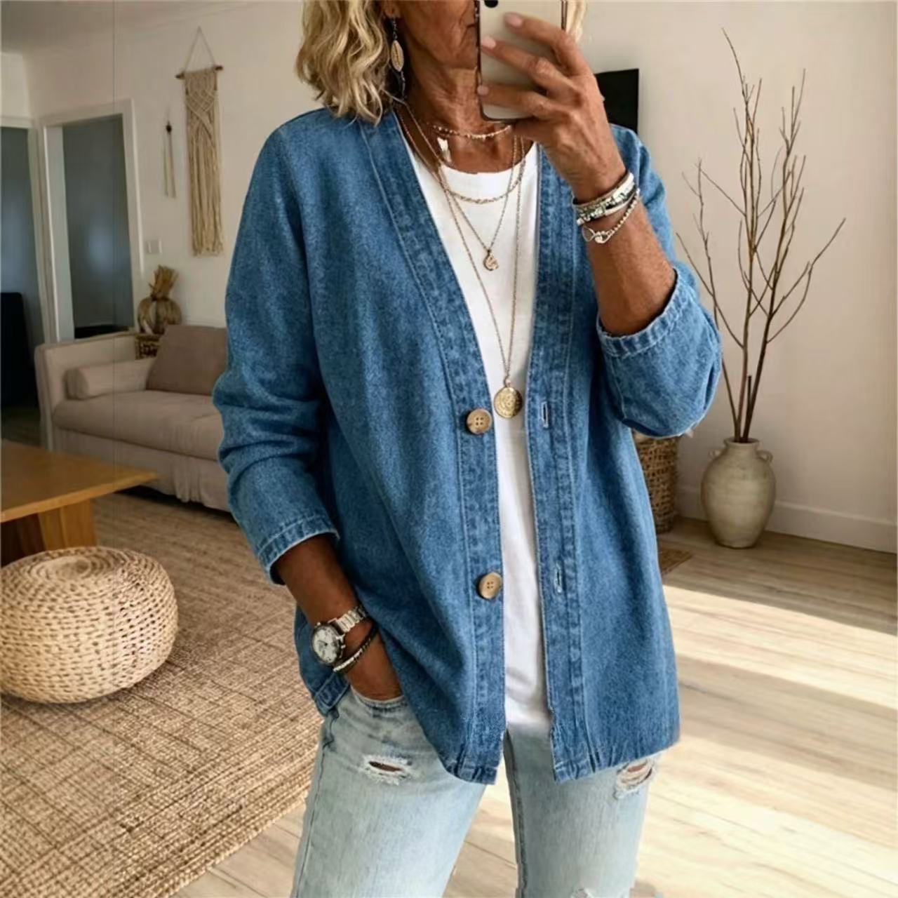 Kadın İlkbahar Sonbahar Denim  - Women'S Fashion Denim Jacket incelemesi ve fiyatı