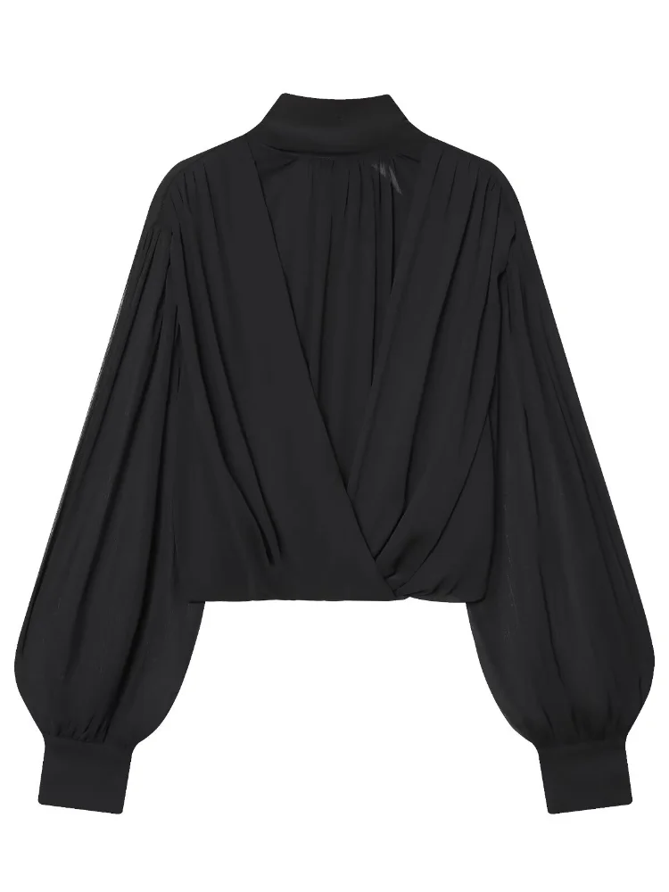 Siyah Şifon Bluz Kadın Zarif Y - Wrap Blouse Chiffon incelemesi ve fiyatı
