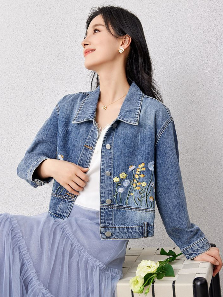 Çiçek işlemeli Denim kısa ceke - Women Fashion Jeans Top incelemesi ve fiyatı