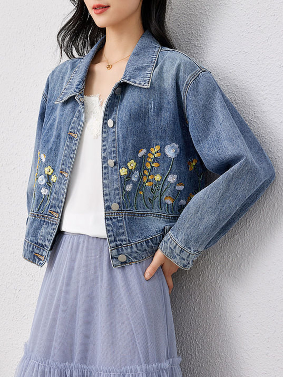 Çiçek işlemeli Denim kısa ceke - Women Fashion Jeans Top incelemesi ve fiyatı