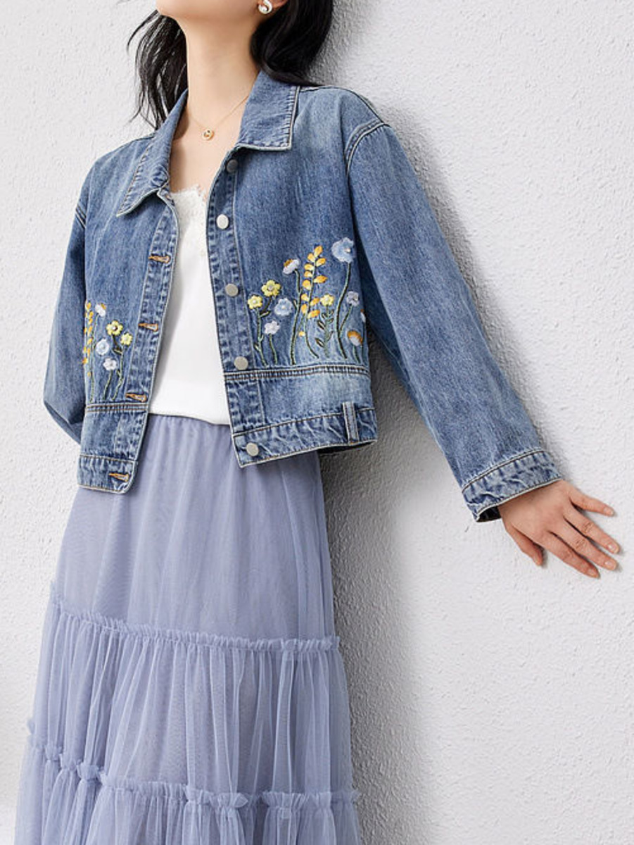 Çiçek işlemeli Denim kısa ceke - Women Fashion Jeans Top incelemesi ve fiyatı