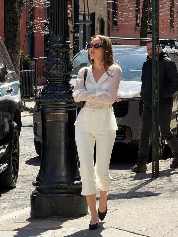 Kadın Beyaz Şeffaf V Yaka Bağl - Wrap Blouse Chiffon incelemesi ve fiyatı