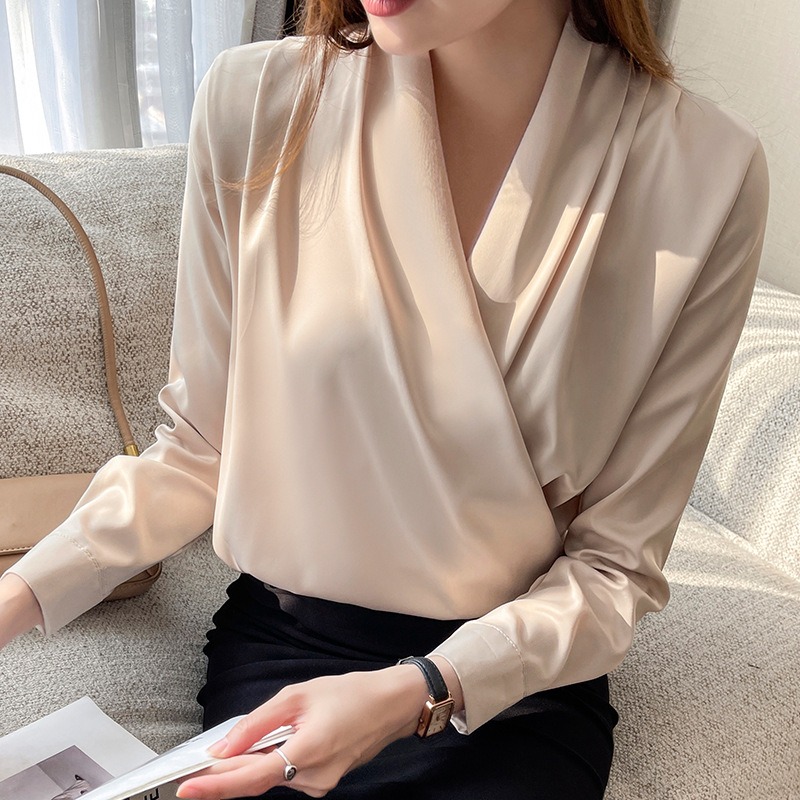 Kadınlar İçin V Yaka Saten Blu - Wrap Blouse Chiffon incelemesi ve fiyatı