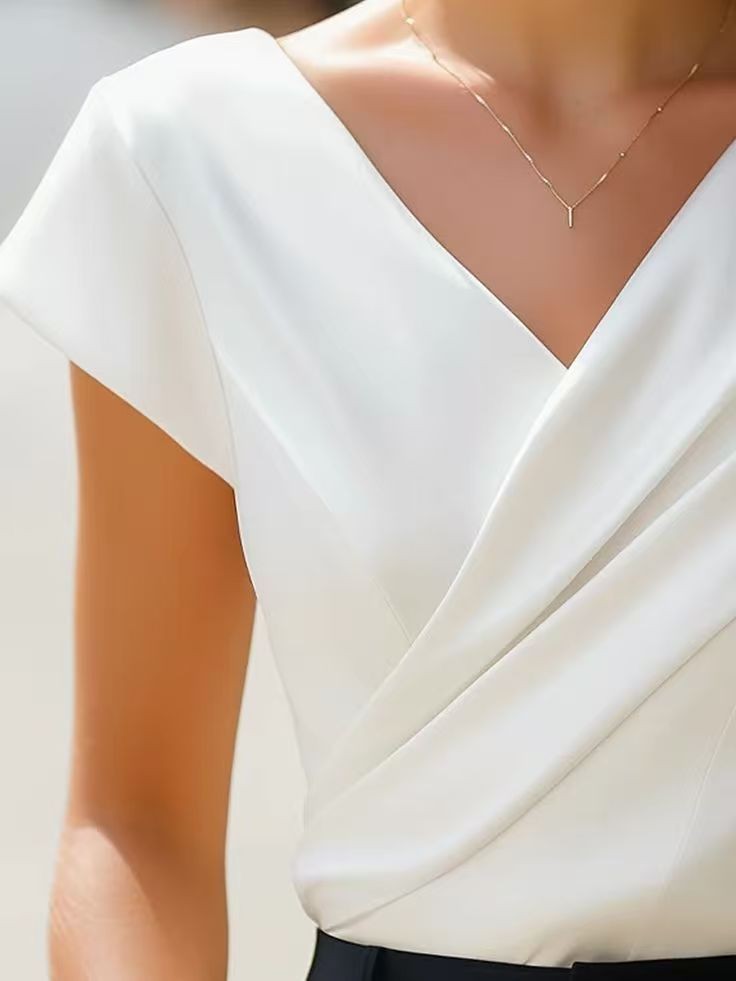 Yazlık Kadın Bluzu Düz Beyaz F - Wrap Blouse Chiffon incelemesi ve fiyatı