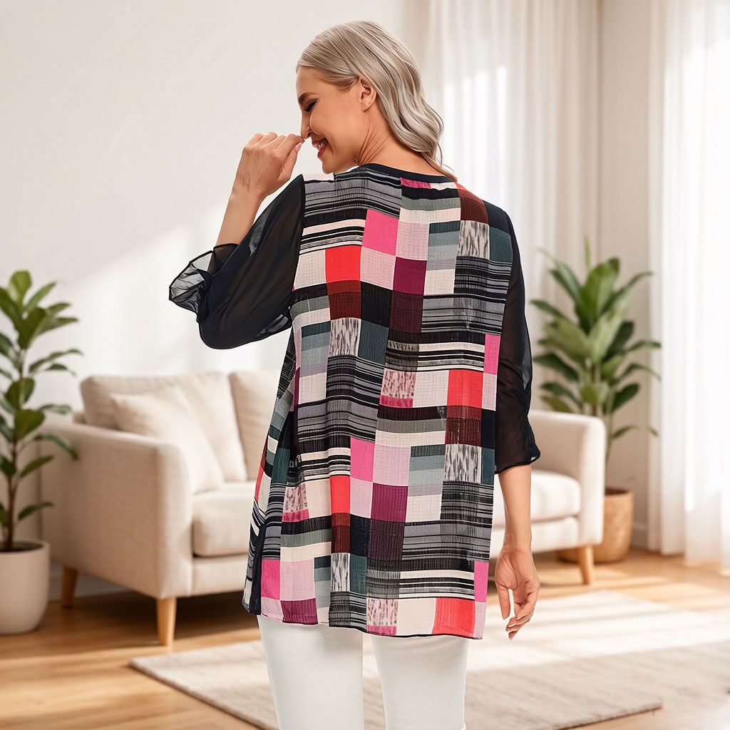 Kadınlar Renk Bloklu Geometrik - Wrap Blouse Chiffon incelemesi ve fiyatı