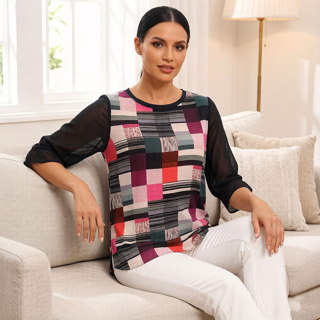 Kadınlar Renk Bloklu Geometrik - Wrap Blouse Chiffon incelemesi ve fiyatı